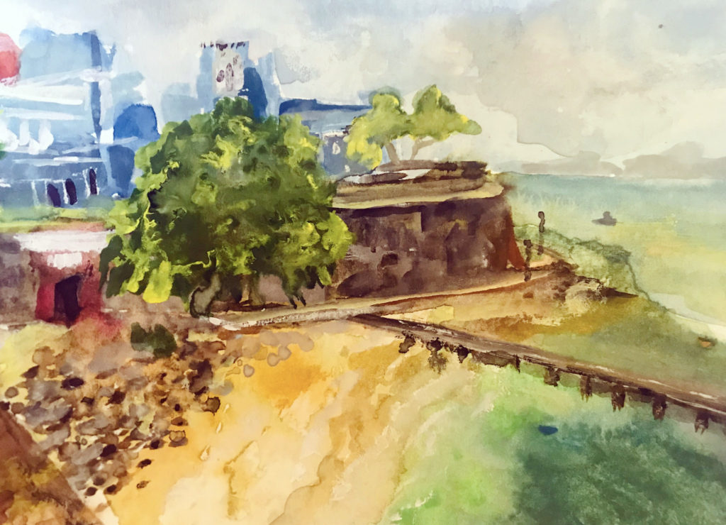 Watercolor scene of Old San Juan