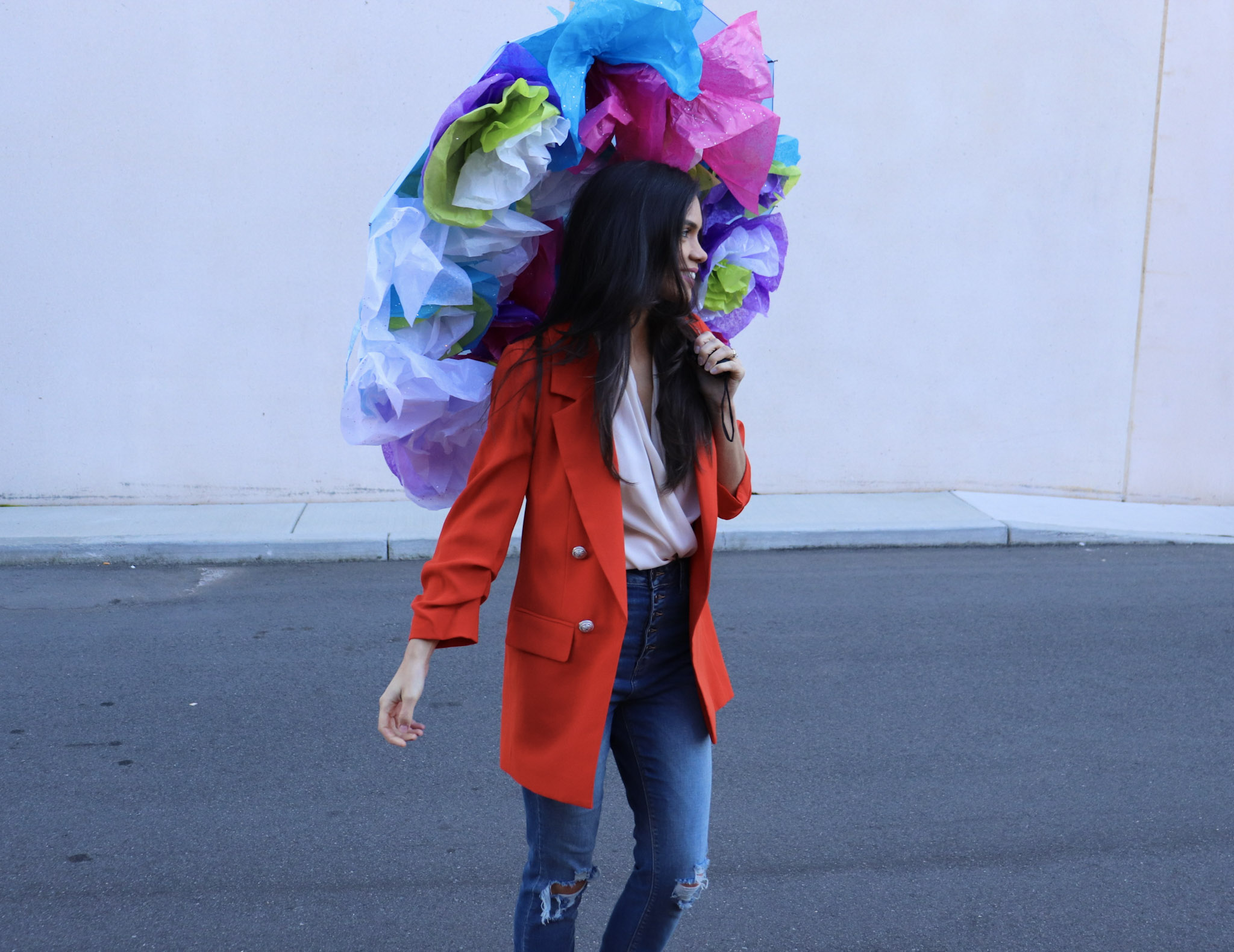 How to Make Flowers Out of Tissue Paper, Tissue Paper Craft, Tissue Paper Crafts, Giant Flowers out of Tissue Paper, Charlotte Artist, River Island Red Tailored Blazer